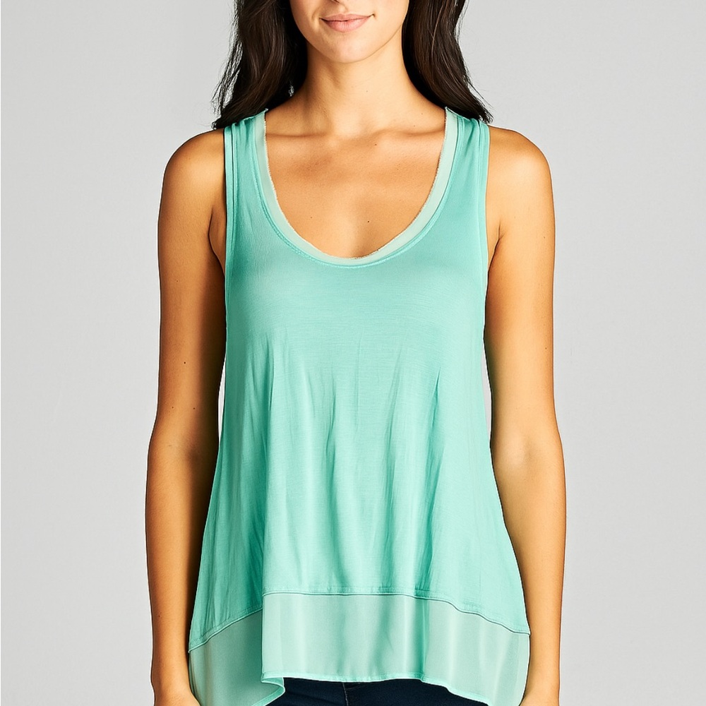 Anthropologie Bordeaux Asymmetrical Green Sleeveless Tank Top